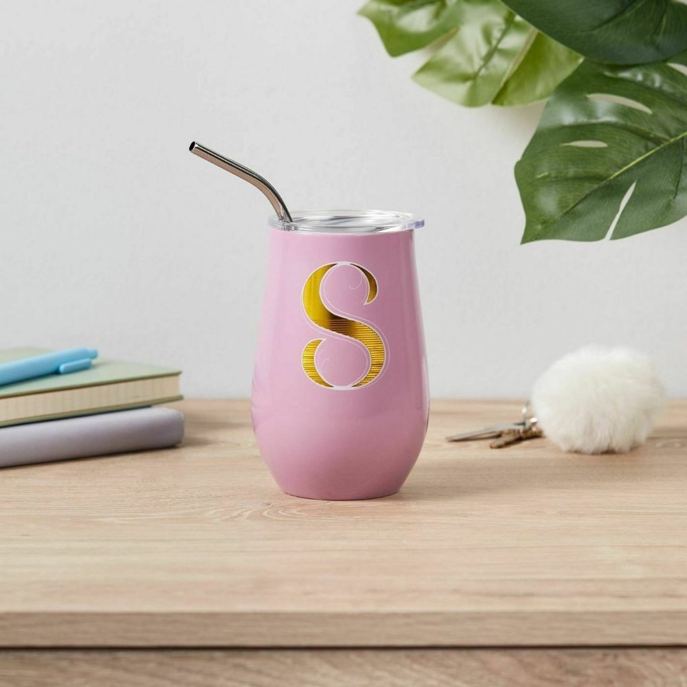 11.8oz Stainless Steel "S" Monogram Wine Tumbler with Straw - Opalhouse
